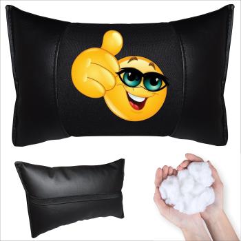 Auto Nackenkissen 20x30cm Nackenpolster Leder Schwarz mit Druck Design Smiley